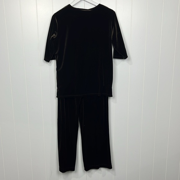 Dialogue QVC Style Womens Pant Set S Dark Brown Pullover Top Pull-Up Pant Velour - Picture 6 of 14